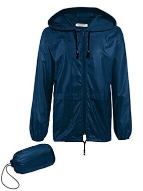 Men's Packable Waterproof Rain Jacket Hooded Lightweight Outdoor Cycling